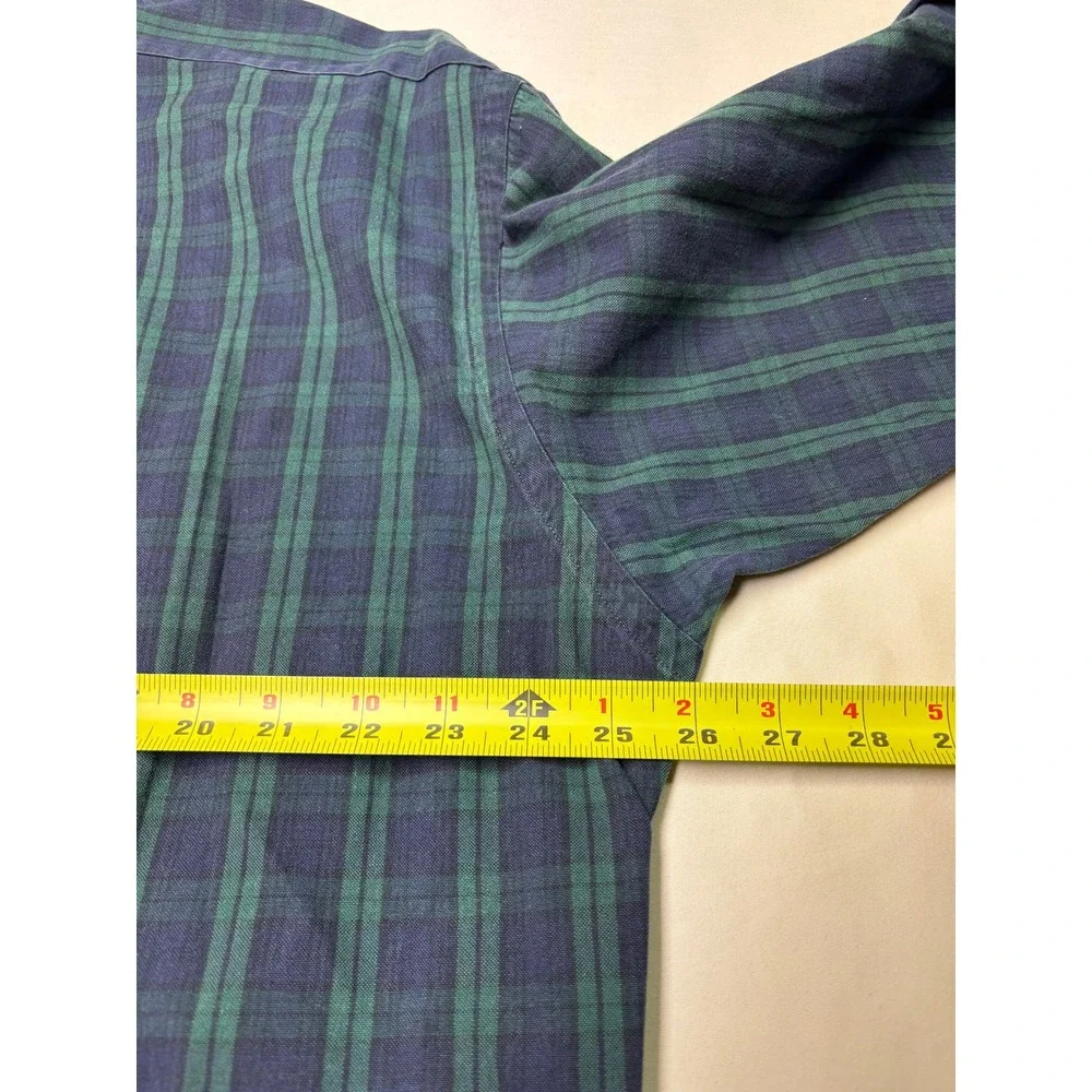 Ralph Lauren Big Shirt Mens Large Green Navy Blue Plaid Cotton Button Down Logo
